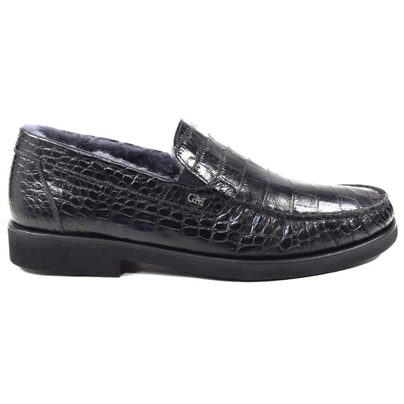 GOODMAN 🇮🇹 MEN'S BLACK SOFT LEATHER COMFORT WINTER LOAFERS - Picture 4 of 9